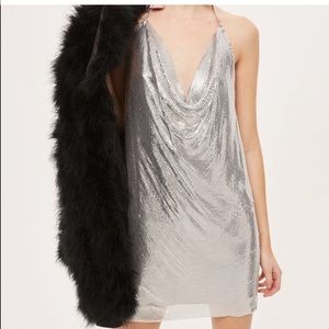 EXPRESS Y2K disco Studio 54 silver chainmail metal mesh halter party dress M